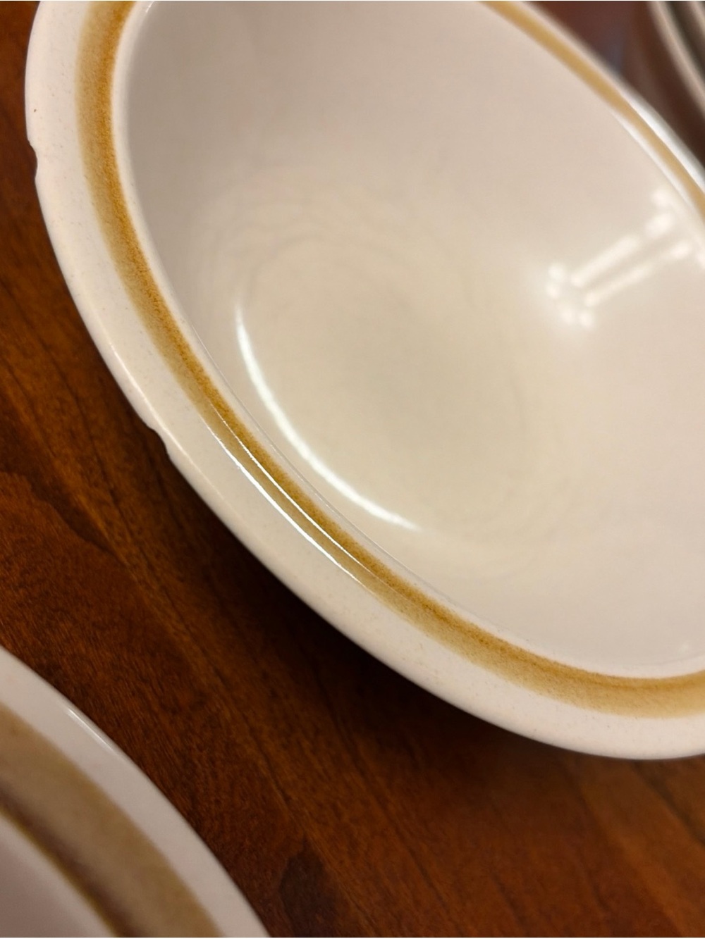 Stoneware Cereal Bowls with Golden Tan Rim - Set of 4 - Picture 6 of 6